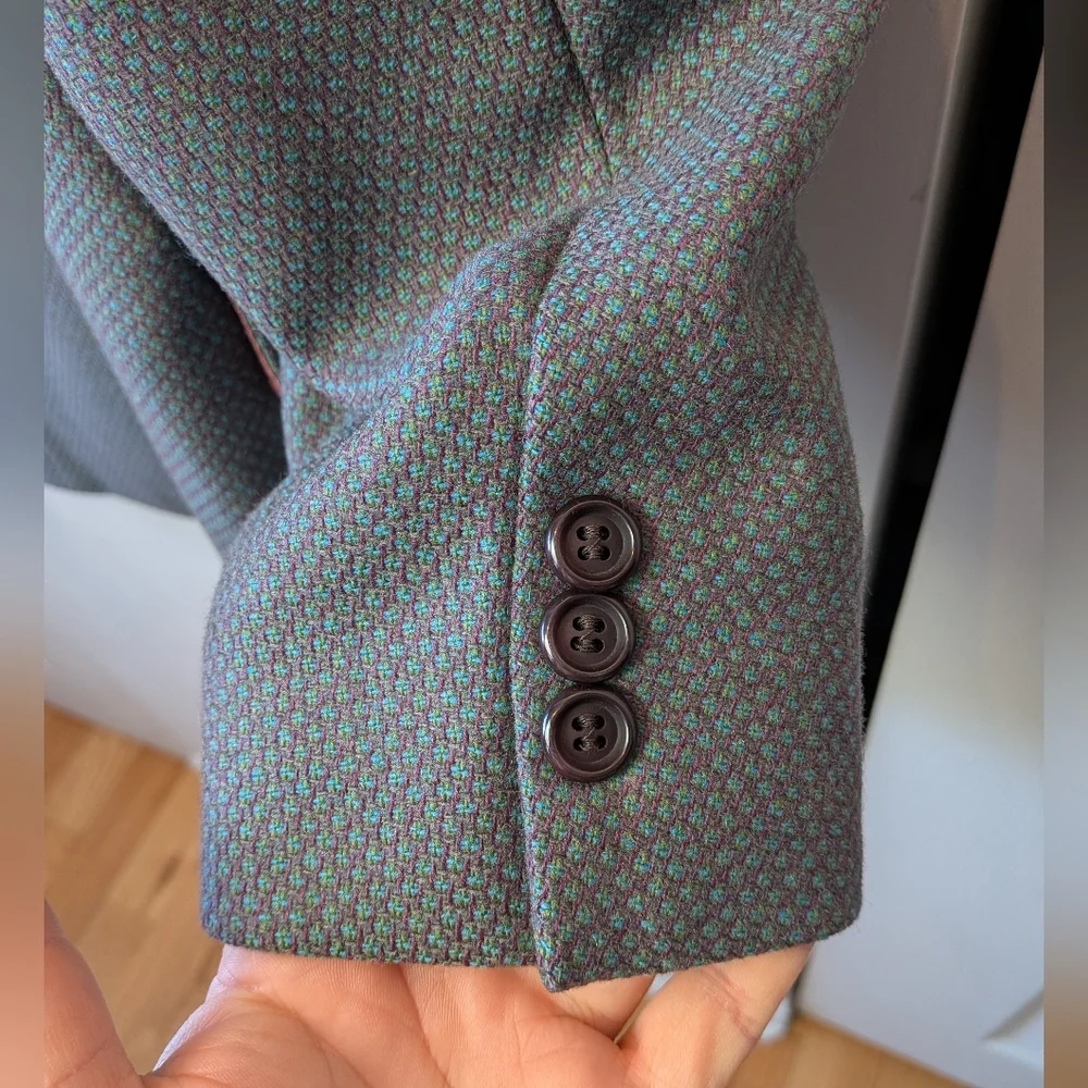 Men Vintage Blazer 100% Wool Size 40 Reg Made In Canada Blue Purple Green Colors - Picture 7 of 13